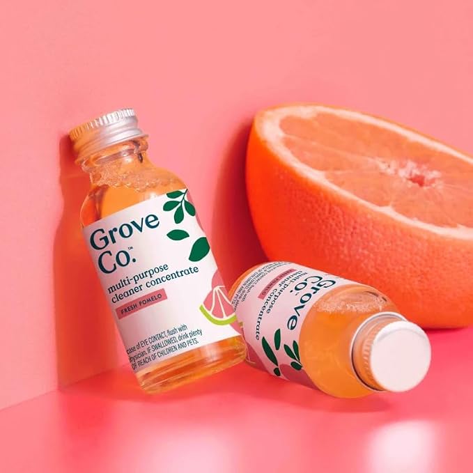 Grove Co. Multi-Purpose Cleaner Concentrate Refills, 2 x 1fl oz | Fresh Pomelo; 2 refills; Plant-based; No plastic waste; Ammonia & chlorine free; No Harsh Chemicals