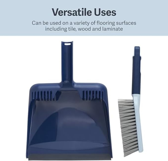 Casabella Wayclean Handheld Angled, Medium, Grey Dustpan and Brush Set, Green and Taupe