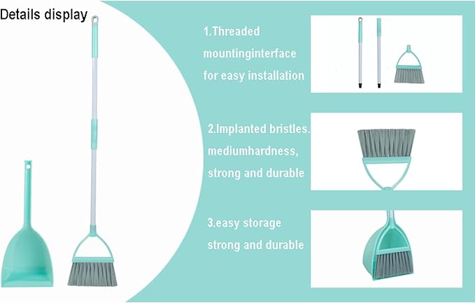 Mini Broom with Dustpan-Small Housekeeping Cleaning Sweep for Kitchen Bathroom Pet Nest Boat etc.(3Sets,Light Blue)