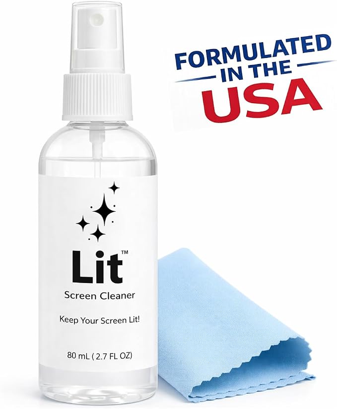 Spray Kit (80 mL) + Microfiber Cloth — for Phone, iPad, Tablet, Laptop, Monitor, TV, Camera Lenses & Eyeglasses — Streak-Free, Alcohol-Free & Ammonia-Free, Travel Size