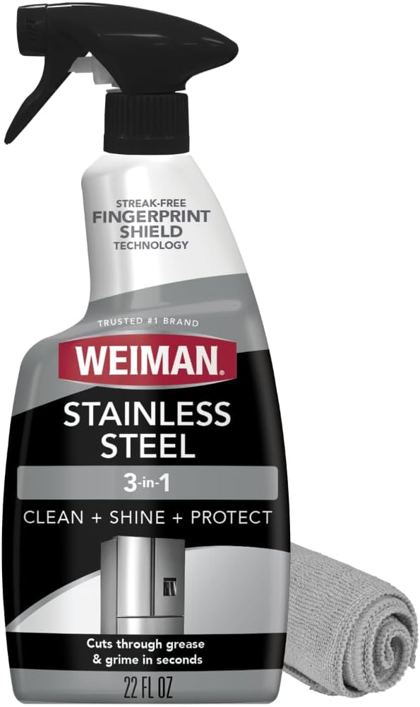 Weiman Stainless Steel Cleaner & Polish, Anti Fingerprint Spray Stainless Steel Cloth, Water Spots & Grease, No Streaks or Residue, Safe for Metal Polish, Chrome, Appliances, Fridge, Sinks & Grills