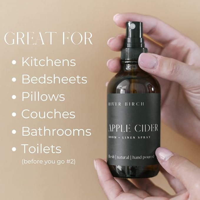 River Birch Apple Cider Scented Linen and Room Spray | Home Fragrance | 4 oz Glass Amber Bottle | Luxury Signature Scent | Handmade in Texas