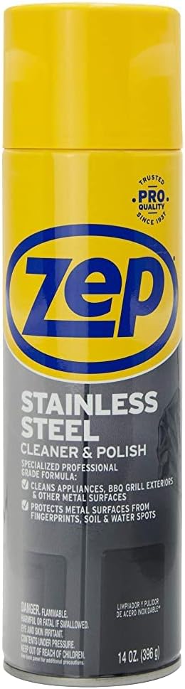 Zep Stainless Steel Cleaner and Polish 14 ounces (Case of 4) ZUSSTL14 - Protects Metal Surfaces from Fingerprints, Soil and Waterspots