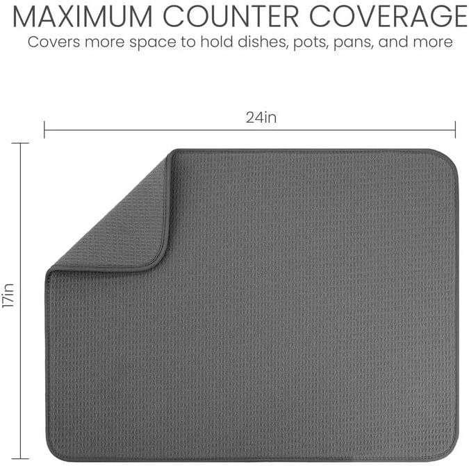 Bellemain XL Dish Drying Mat 18" X 24" Super Absorbent Microfiber Dish Drying Mat for Kitchen Counter, Dry Pad for Dishes, Utensils, Pots and Pans (DARK GRAY)