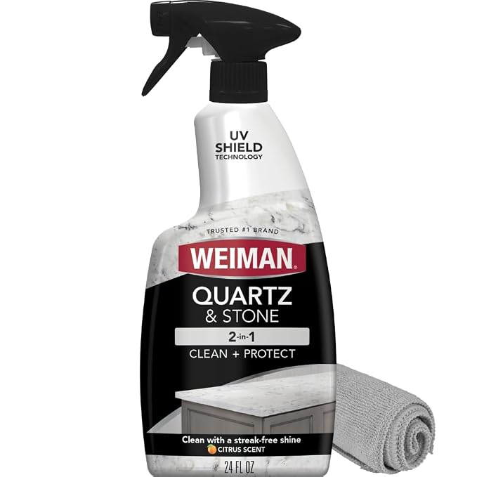 Weiman Quartz Countertop Cleaner and Polish - Clean and Shine Your Granite, Marble Countertops, Kitchen Island, and Stone Surfaces with UV Anti-Fade Protection, Citrus, 24 Ounce with Microfiber Cloth