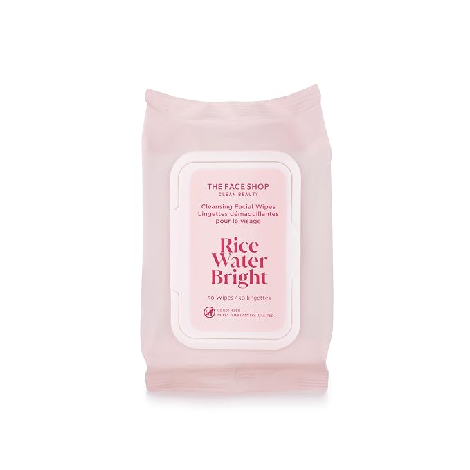 THE FACE SHOP Rice Water Bright Makeup Remover Wipes for Face, Moisturizing, Infused with Rice Extract, Disposable Cleansing Facial Wipes, 50 Count