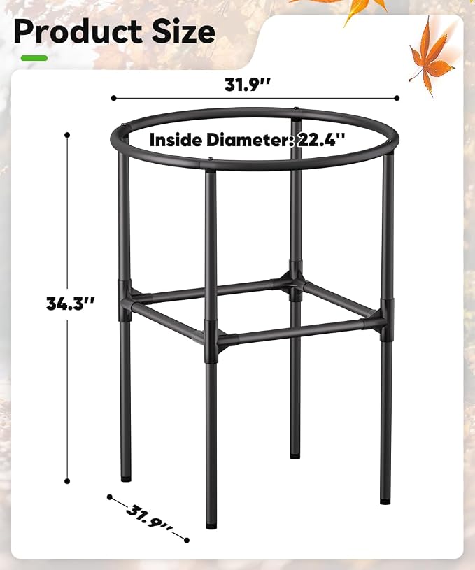 Garden Trash Bag Holder, 30-55 Gallon Outdoor Leaf Bag Holder, L | Lawn Yard Waste Bag Stand Metal Frame Holders with Adjustable Feet, Detachable Legs for Leaves, Yard Waste, Camping (L)