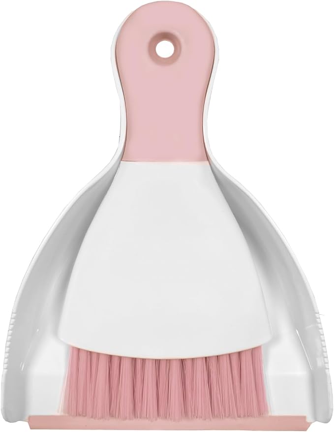 Mini Broom with Dustpan Combo Set Small Dust pan and Brush Set Quick Cleanup Tools for Kitchen Table Keyboards Pets Nest Sofa (Pink)