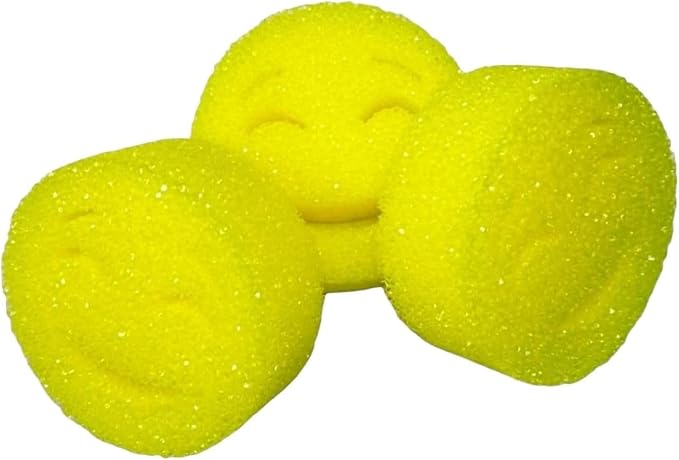The Original Scrub Moji Scrubbing Sponge by Smilyeez (Set of 3) - Yellow - Temperature-Responsive Polymer Foam, Stain and Odor Resistant, Ideal for Kitchen and Bathroom Cleaning