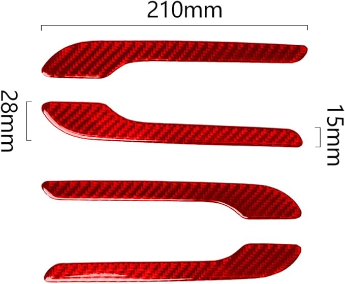 Red Real Carbon Fiber Trim for Tesla Accessories | for Model 3 2017-2022 / Model Y 2020-2024 Door Handle Decoration Panel Sticker Exterior Thick Overlay Decal