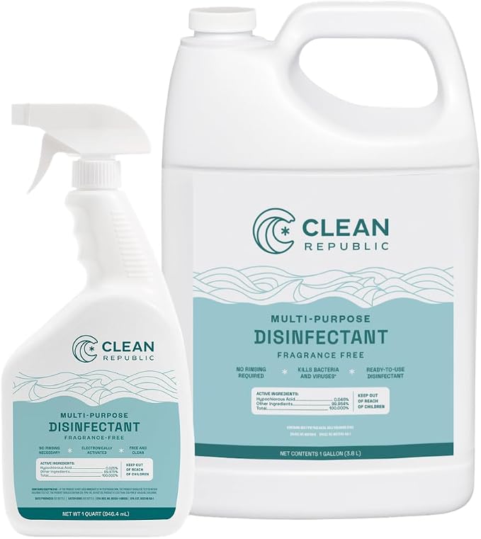 Multi-Purpose Disinfectant, HOCl Cleaner, 32oz Spray & 1 Gallon Refill | EPA-Registered, Kills 99% of Bacteria, No Chemical Residue, Hypochlorous Acid, Non-Toxic, Fragrance Free, Family & Pet Safe