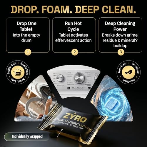 Zyro Washing Machine Cleaner & Garbage Disposal Cleaner Bundle | Includes 24 Pack Washing Machine Cleaner Tablets and 24 Pack Garbage Disposal Cleaner Tablets | Deep Cleaning & Odor Eliminating Tablet