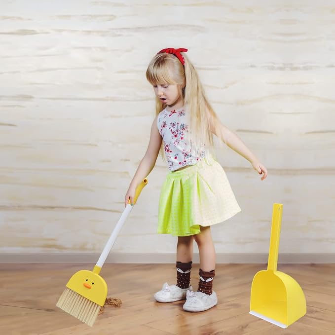 Mini Broom with Dustpan for Kids,Boys Girls Small Cleaning Set, Combo Pretend Play Toys Toddler Little Housekeeping Helper Set-Yellow Duck…