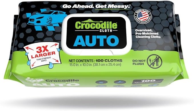 Crocodile Cloth Auto Degreasing Hand & Tool Wipes, 100 Count | Car Wipes for Engine Degreaser, Detailing, Tires, Tools & DIY Projects