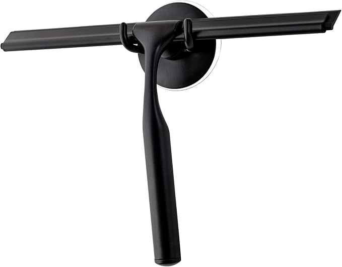 Ettori Shower Squeegee for Glass Doors, Squeegee for Shower Glass Door, Window and Car Glass, Mirrors - All-Purpose Stainless Steel Squeegee, 10 Inches and Black