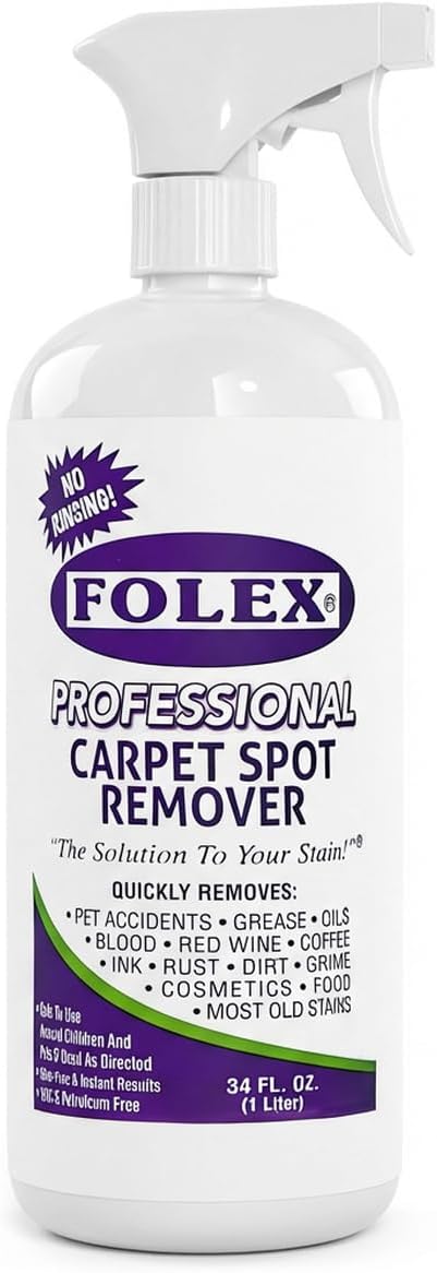 FOLEX - Professional Carpet Cleaner Spray 34 oz - Pet Stain Removal - Instant Stain Removal - No Rinsing Required - Safe for Pets - Works on All Fabrics