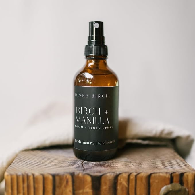River Birch Birch + Vanilla Scented Linen and Room Spray | Home Fragrance | 4 oz Glass Amber Bottle | Luxury Signature Scent | Handmade in Texas