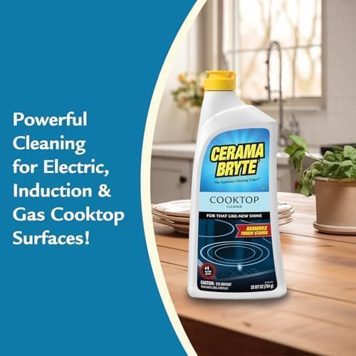 Cerama Bryte Glass Cooktop Cleaner Bundle, 18 oz Bottle & 10 Pads
