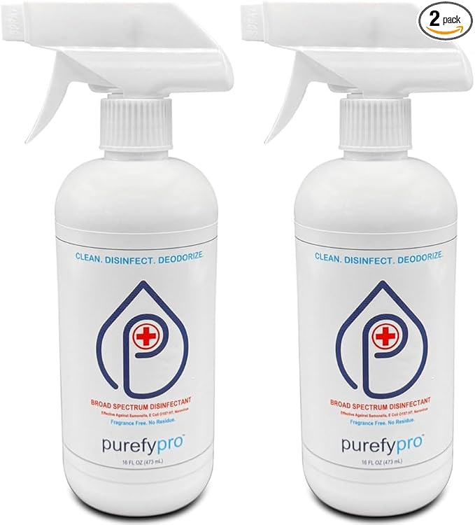 Purefypro Disinfectant Spray (16oz, 2pk) No Rinse. No Residue. Kills 99.9999% MRSA, Norovirus, Flu Virus, and Fungi, Drug Resistant Germs. Suitable for All Surfaces