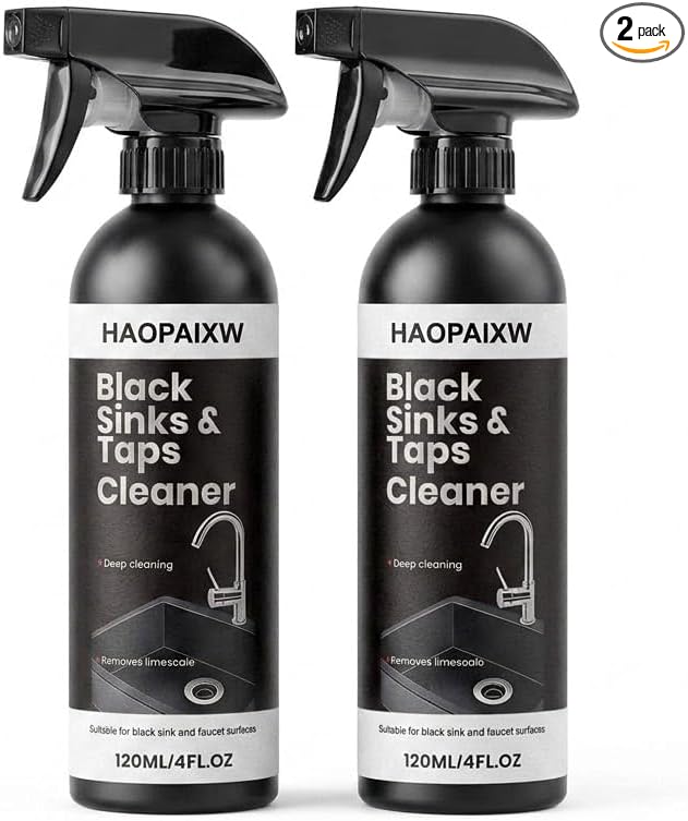 Premium Black Sink and Tap Cleaner Spray (120ml), Hard Water Stain & Limescale Remover for Matte Black Bathroom Faucets and Hardware, Gentle Descaler and Soap Scum Cleaner, Low Odor (2)