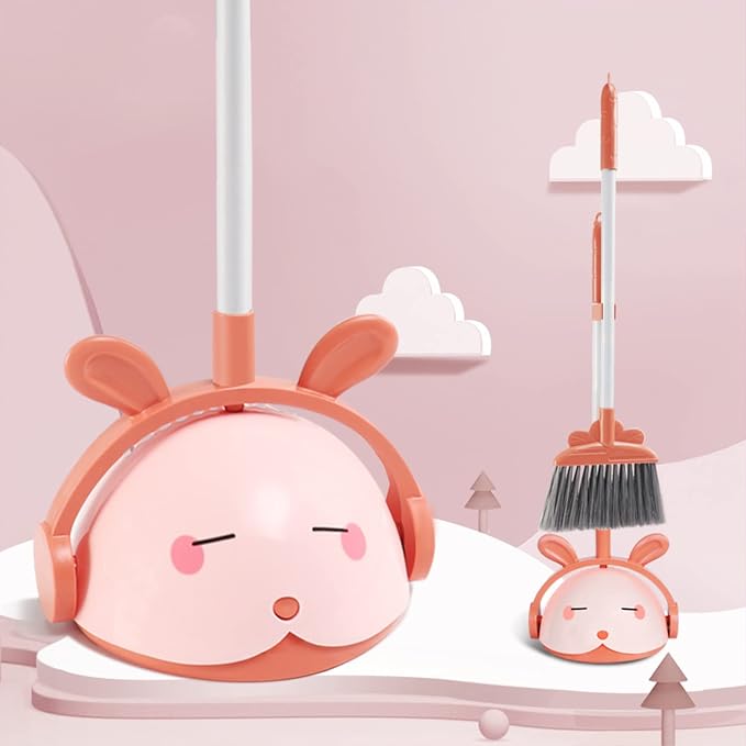 Midoneat Kids Cleaning Toy Set, Mini Child Broom, Mop and Dustpan, Little Housekeeping Helper Set ,Pretend Home Cleaning Play Set for Toddler Height 75-115cm ,6pcs (Pink)