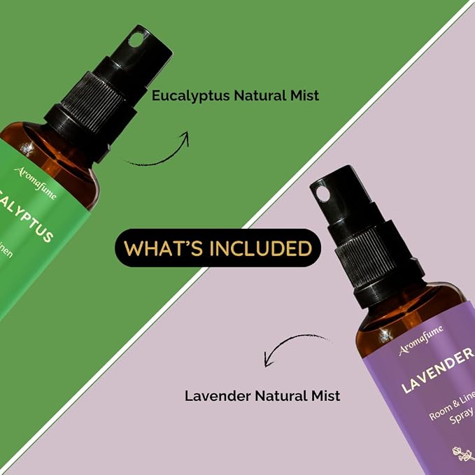 Eucalyptus & Lavender Linen Spray Set 100ml | Aromatherapy Natural Mist & Pillow Spray | Relaxation, Sleep & Wellness | Infused with 100% Pure Essential Oils