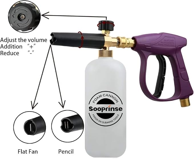 Sooprinse Foam Cannon Snow Foam Lance Nozzle Pressure Washer Jet Wash，Foam cannon lance kit with Pressure Washer Spray Gun,30 Degree Gutter Cleaner Wand with Nozzle Tip Attachment