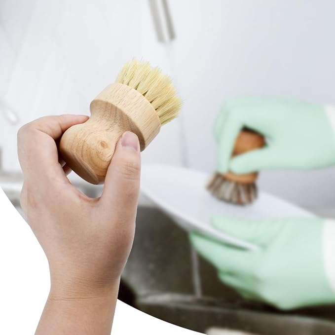 2 Pcs Dish Brush, Wood Dishes Scrub Brush, Pot Brush for Kitchen Cleaning Dishes Pots Pans (Sisal and Palm)