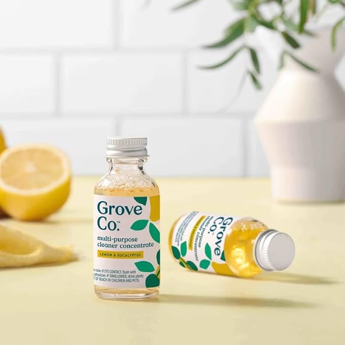 Grove Co. Multi-Purpose Cleaner Concentrate Refills, 2 x 1fl oz | Lemon & Eucalyptus; 2 refills; Plant-based; No plastic waste; Ammonia & chlorine free; No Harsh Chemicals