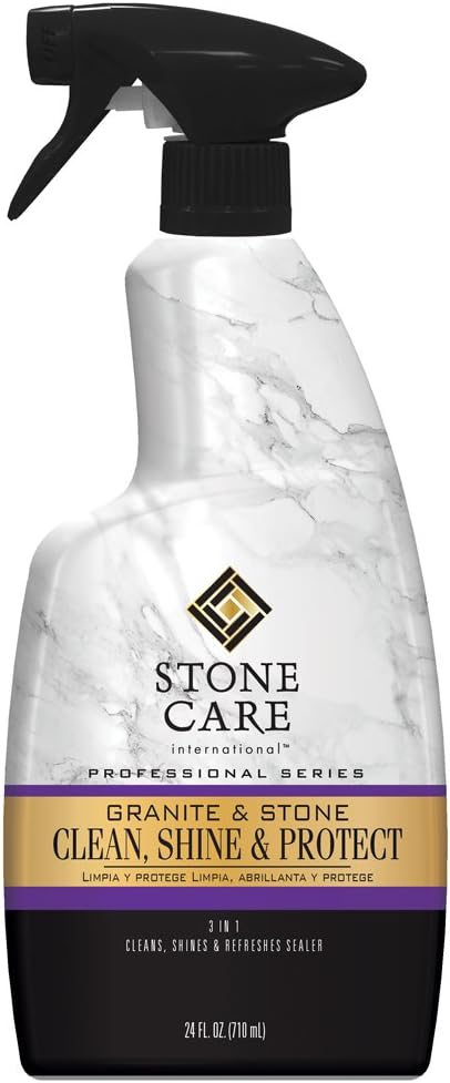 Stone Care International Granite Clean, Shine & Protect - Cleans Polishes & Protects Stone, Granite, Quartz, Marble, Limestone and Travertine Slate Surfaces, White, 24 Fl oz