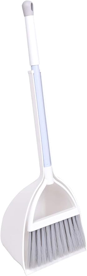 Mini Broom and Dustpan, Home Kitchen Sweeping for Kids(White+Gray)