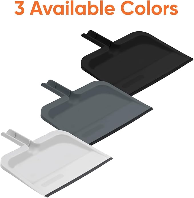 Superio Clip-On Dustpan with Rubber Lip - 10-inch Wide Durable Plastic Dust Pan with Comfort Grip Handle, Black, 3-Pack