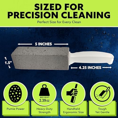 PUMIE Pumice Stone Toilet Bowl Cleaner (4-Pack) - Toilet Pumice Stone with Handle - Heavy Duty Scouring Stick for Rings, Bowls, Hard Water Stains, Lime, Rust, Sink - Includes Handle for Easy Use