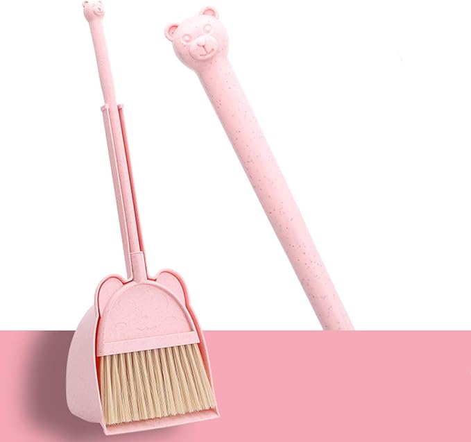 Mini Broom with Dustpan for Kids,Little Housekeeping Helper Set (Pink)