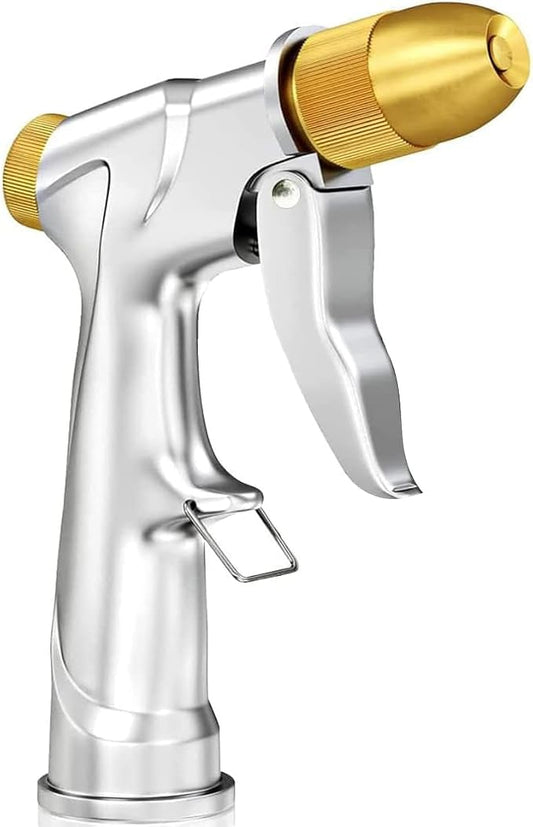 ESOW Garden Hose Nozzle Heavy Duty Metal, Full Brass Pistol Grip 4 Patterns | Ergonomic handle reduces hand fatigue. Rustproof, leak-proof. For car wash, lawn watering, pet shower, outdoor cleaning