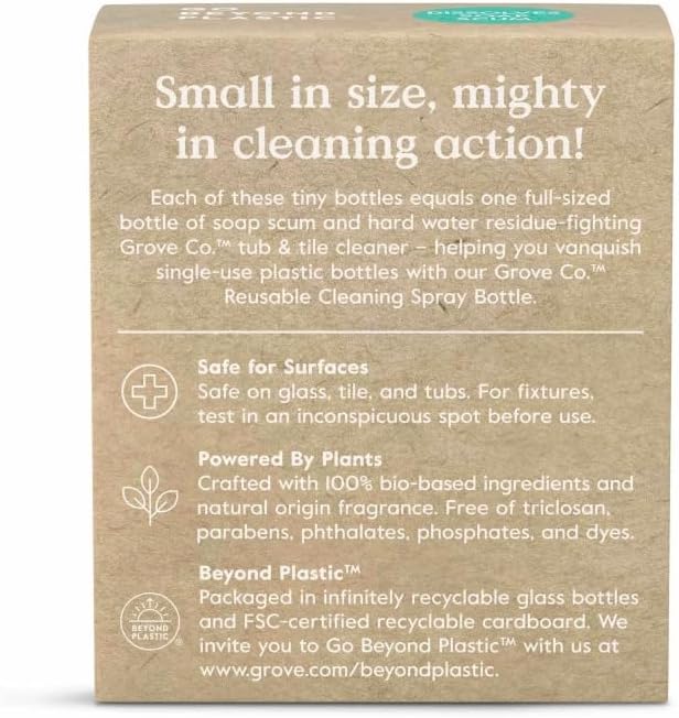 Grove Co. Tub and Tile Cleaner Concentrate, 2 x 1 fl oz Refills | Lemon & Eucalyptus; Removes Soap Scum; No Plastic Waste; Plant-Based; Refill format; No Harsh Chemicals