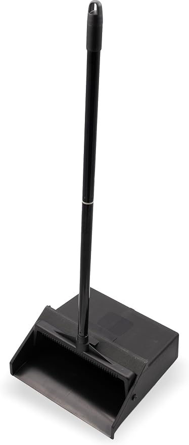 Carlisle FoodService Products Standing Dustpan – Dust Pan with Handle, Serrated Edge, Pivoting Pan Design, for Home, Kitchen, Lobby, or Office, 30 Inch Plastic, Black
