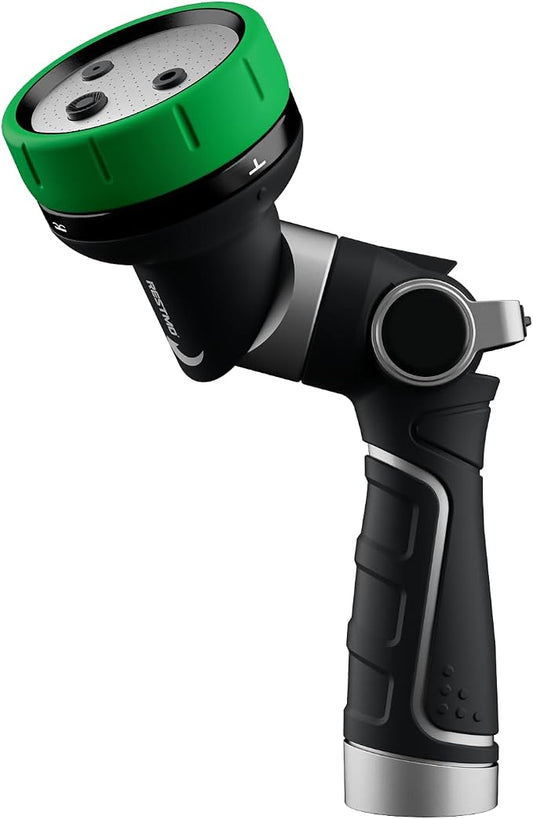 RESTMO Heavy Duty Garden Hose Nozzle, Multi-Angle Hose Spray Nozzle | 4 Adjustable Spray Patterns, Garden Hose Sprayer with Twist Switch, Thumb Flow Control, Ideal for Outdoor Lawn & Yard, Green