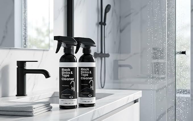 Premium Black Sink and Tap Cleaner Spray (120ml), Hard Water Stain & Limescale Remover for Matte Black Bathroom Faucets and Hardware, Gentle Descaler and Soap Scum Cleaner, Low Odor (2)