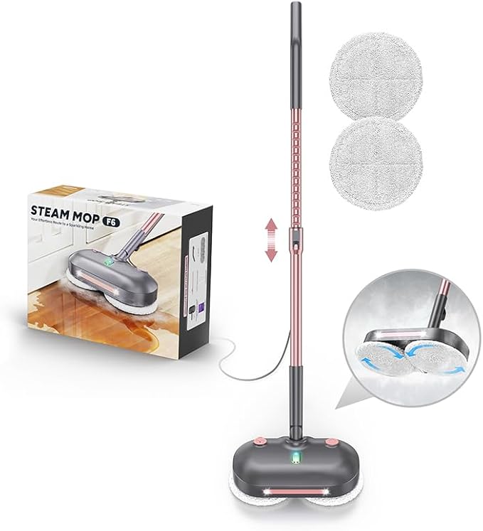 Scrub & Steam Mop with Rotating Mop Pads, Scrubbing and Sanitizing Floor Cleaner, XL Water Tank, 23FT Cord, LED Headlights, Reusable Pads & Self-Standing for Hard Floor/Laminate/Marble