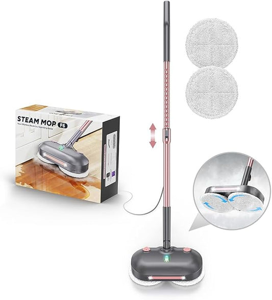 Scrub & Steam Mop with Rotating Mop Pads, Scrubbing and Sanitizing Floor Cleaner, XL Water Tank, 23FT Cord, LED Headlights, Reusable Pads & Self-Standing for Hard Floor/Laminate/Marble