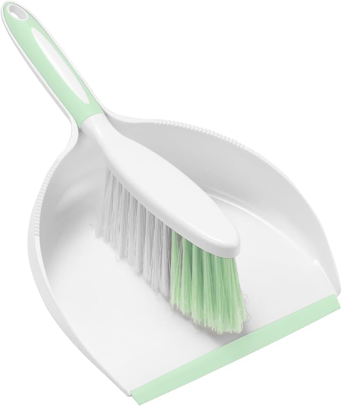 NACENA Dust Pan and Brush Set, Large Hand Broom and Dustpan Set Large Brush and Dustpan Set for Camping Broom and Dustpan Combo for Daily Cleaning Pet Hair Office Home Car, Light & Green
