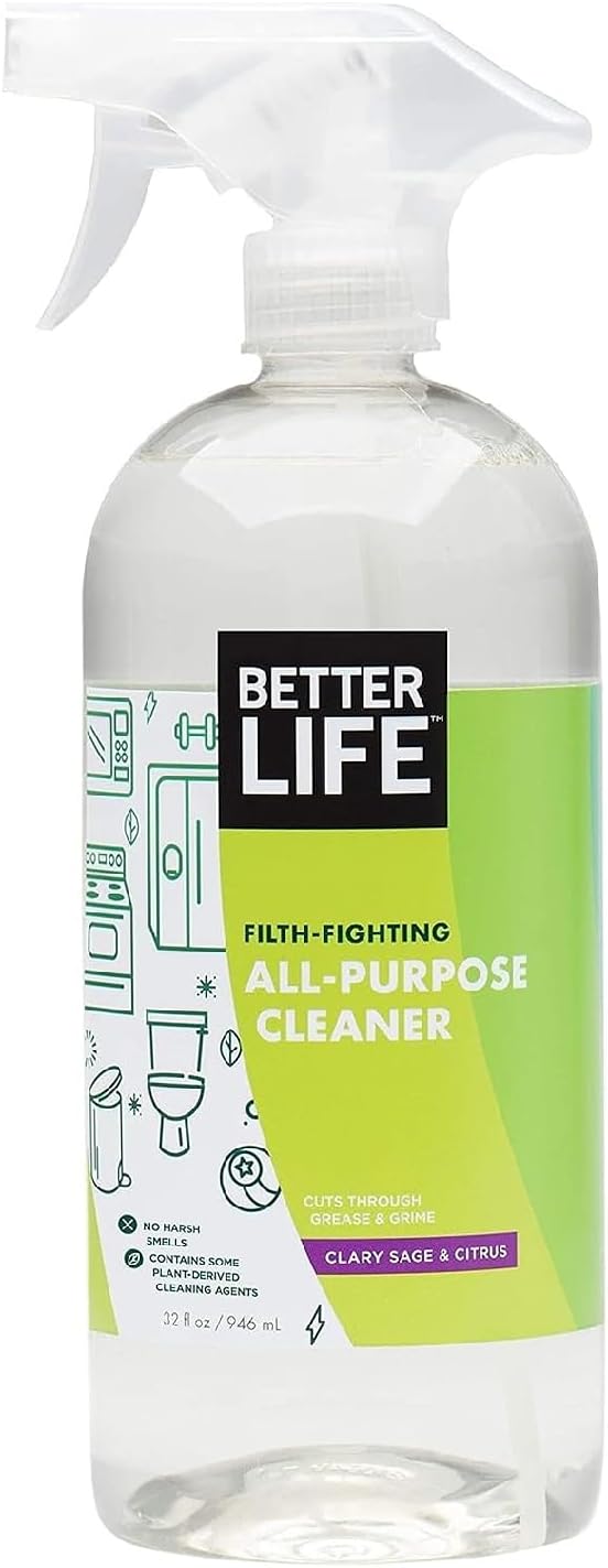 Better Life All Purpose Cleaner - Multipurpose Home and Kitchen Cleaning Spray for Glass, Countertops, Appliances, Upholstery & More - Multi-surface Spray Cleaner - 32oz Clary Sage & Citrus