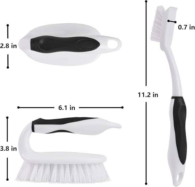 Scrub Brush Set, 4 Pack Deep Cleaning Brush Kit, Black | 2 Scrub Brush, 2 Tile & Grout Brush with Built-in Scraper, Household Commercial Scrubber for Floor, Shower, Pool Wall, Tub