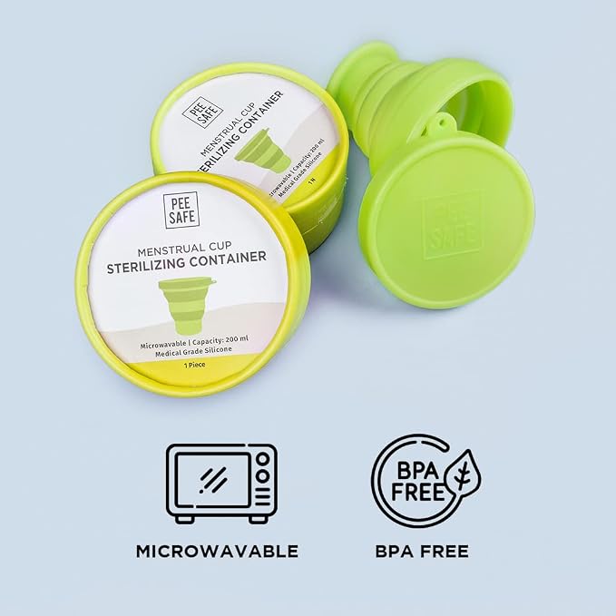PEESAFE Menstrual Cup Sterilizing Container (1N) | Made with Medical Grade Silicone | Menstrual Cup Cleaner | Microwaveable, Menstrual Cup sterilizer | Compact and Travel Friendly