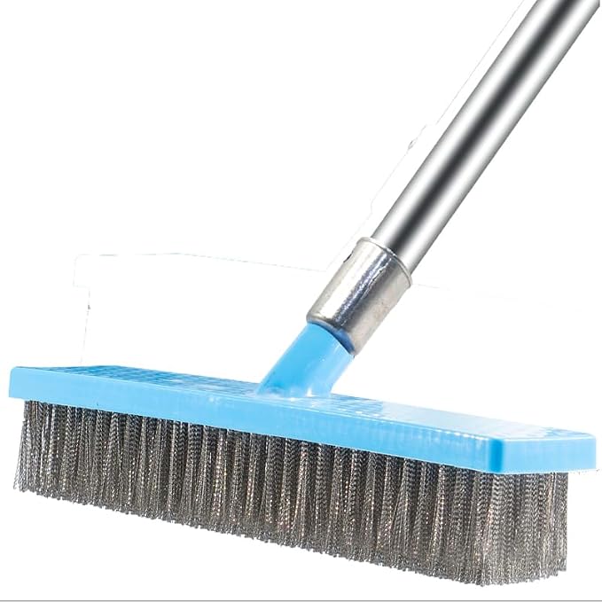 Stainless Steel Deck Scrub Brush 60In Long Handle Heavy Duty Floor Broom | Rustproof poles • Dense 6-row steel bristles • 45° head • Removes moss, grout & stains on concrete, patios, garages & boats