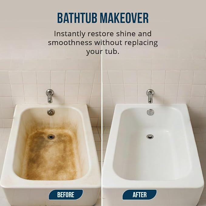 Ekopel 2K Bathtub Wax | Polish & Seal for Porcelain & Fiberglass Tubs | Watermark & Scum Repellent | Easy DIY Shine