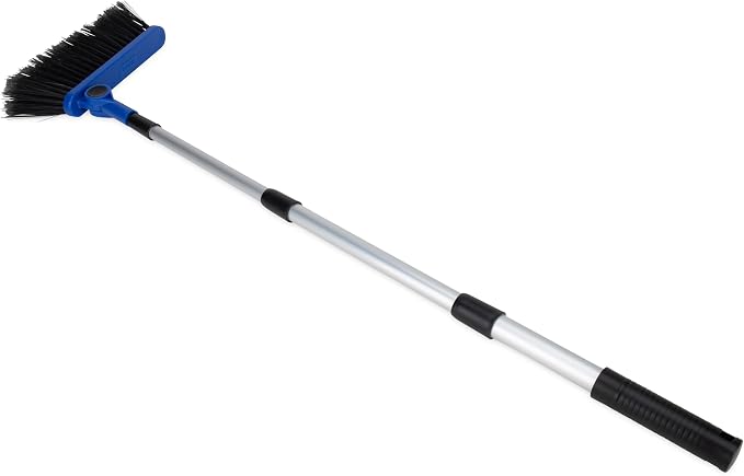 Camco Adjustable Broom and Dustpan - Portable & Compact Full Size Broom - Adjusts from 24-52 Inches, Ideal for RV, Marine, and Home Use (43623-A) | Multi-angle soft bristle head reaches tight corners, lightweight compact design for RV, camper, boat and...