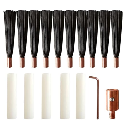 M6/M8/M10 Brush Set for MIG/TIG Weld Cleaner Stainless Steel Polishing Electrolytic Processor，10pcs Brush + 1pcs Brush HEAD Connector (Copper, M6)