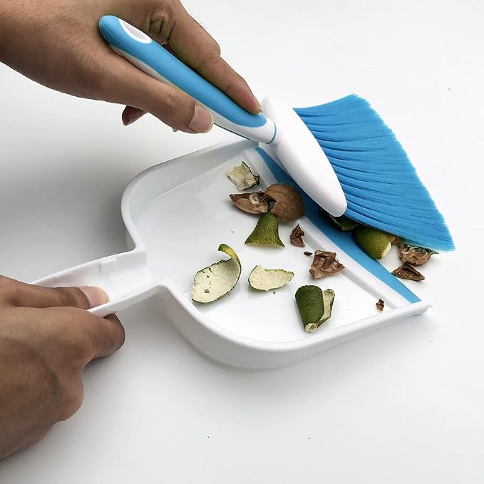 Small Broom and Dustpan Set, Small Dustpan and Brush Set, Mini Dust pan and Brush, Hand Broom and dust pan, Mini dustpans are Ideal for Cleaning Little Areas Like desks, Kitchens, pet Rooms. (2 Set)
